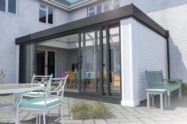 Modern conservatory with glass patio windows