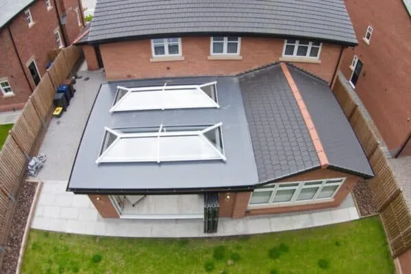 Double latern skylight roof on home extension