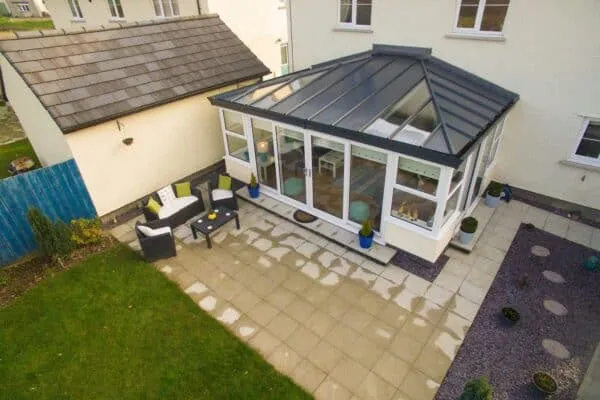 Aerial view of conservatory with solid roof